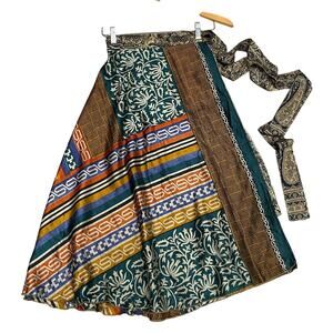 Womens Wrap Skirt M Boho Vacation Cruise Flowy Indie Hippie Colorful Silk